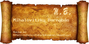 Mihalovitzky Barnabás névjegykártya
